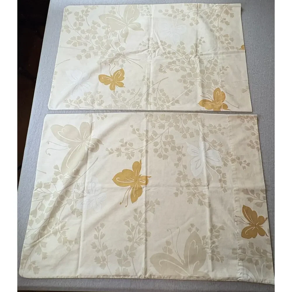 Vintage Springmaid Mariposa Butterfly Tan Beige Pillowcases Set 2